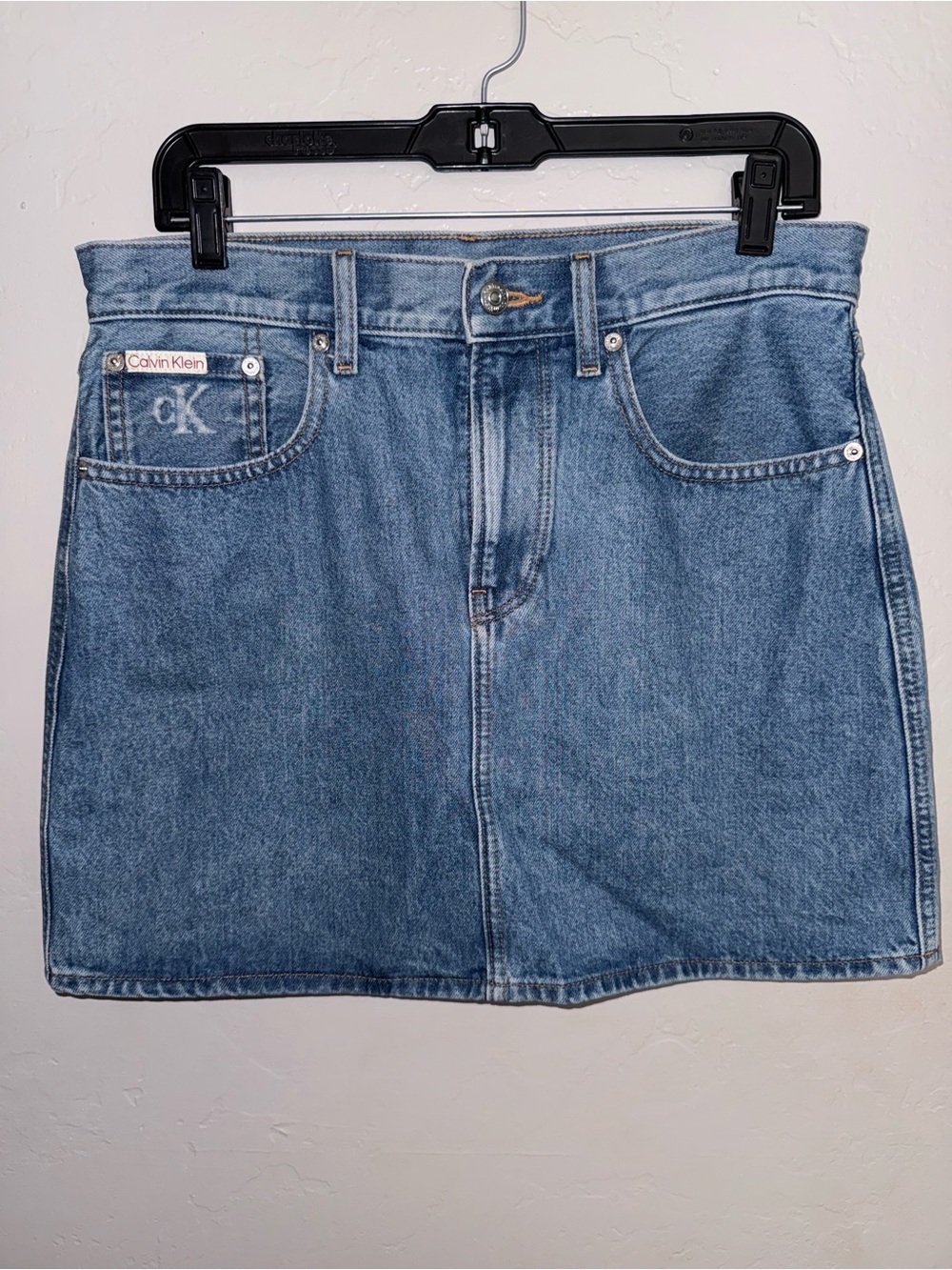 Calvin Klein Light Blue Denim Jean AOP Mini Skirt